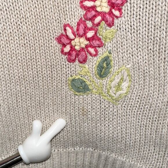 Vintage Alfred Dunner Knit Crochet Floral Collared Short Sleeve Sweater Size L - Picture 10 of 11